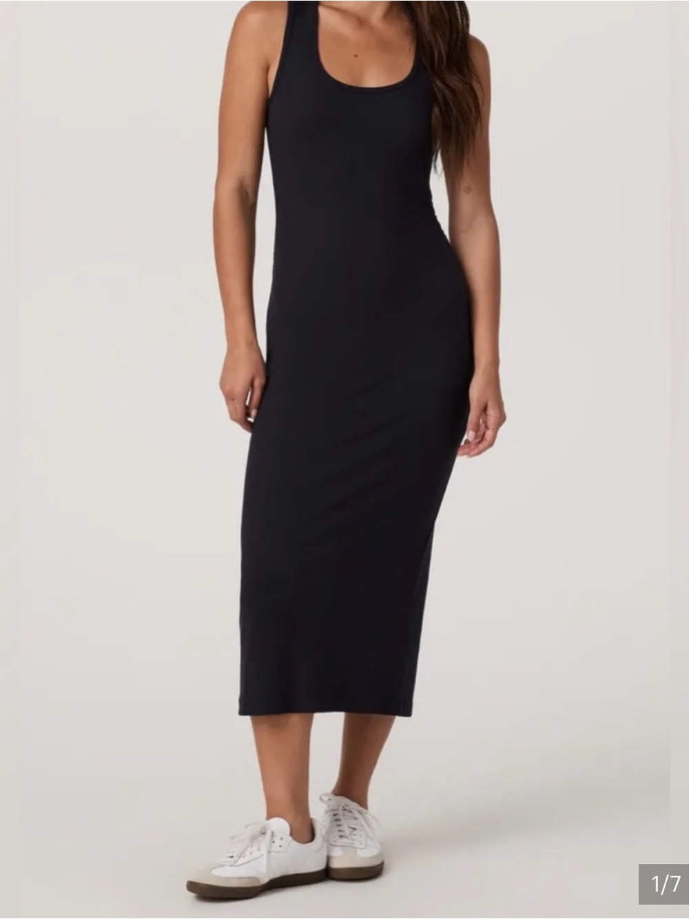 Vuori Black Ribbed Midi Dress